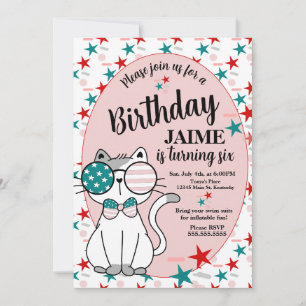 Convite Festa de Aniversário Patriótica de Gato Fofo com P
