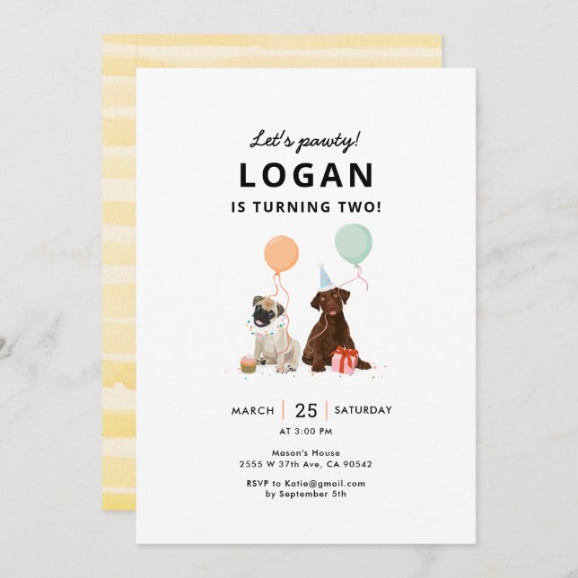 Convite Festa de aniversário Pawty Dog (Frente/Verso)