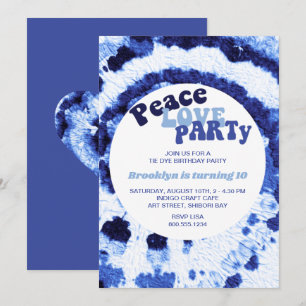 Convite Festa de Aniversário Peace Love Party Shibori Azul