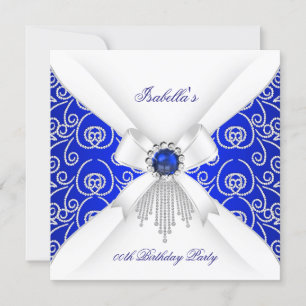 Convite Festa de Aniversário Pérola Diamante Branco Azul R