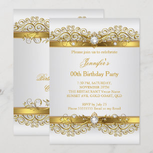 Convite Festa de Aniversário Pérola Elegante Dourado Branc