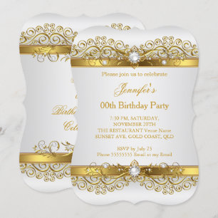 Convite Festa de Aniversário Pérola Elegante Dourado Branc