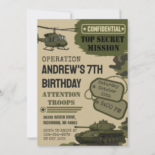 Convite Festa de Aniversário Personalizada Camuflagem Exér