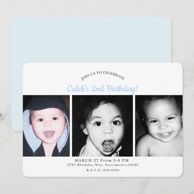 Convite Festa de Aniversário Personalizada com 3 Fotos (Frente/Verso)