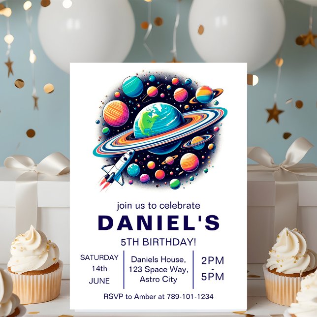 Convite Festa de aniversário Personalizada Com Espaço Exte (Outer Space-Themed Custom Birthday Party Invitation
)