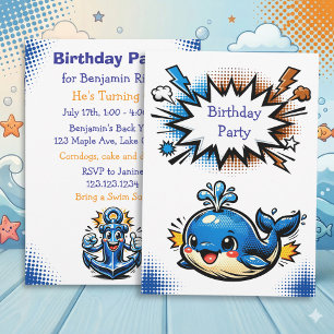 Convite Festa de Aniversário Personalizada de Baleia Náuti