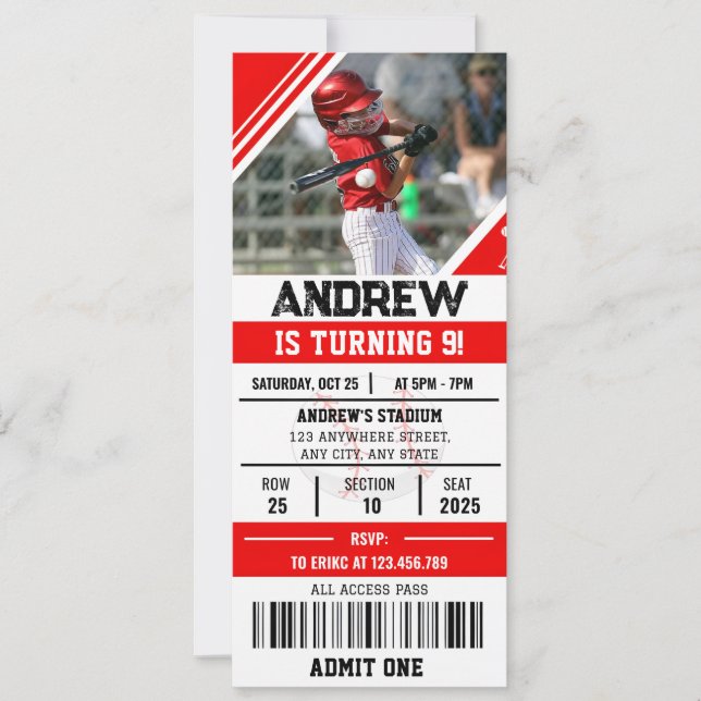Convite Festa de aniversário personalizada de baseball com (Frente)