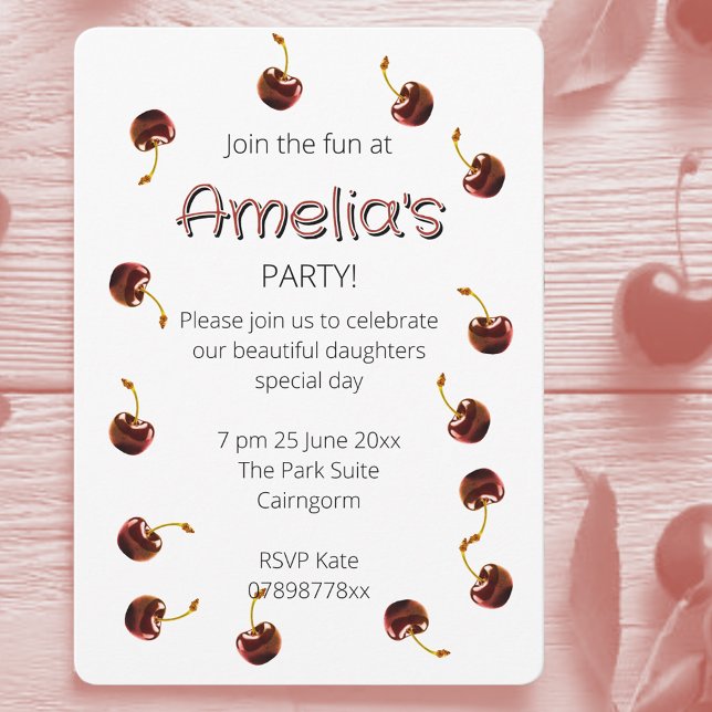 Convite Festa de aniversário Personalizada de Cereja Doce (Cherry coded party invites.)
