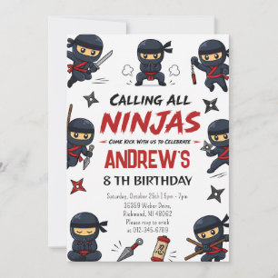 Convite Festa de Aniversário Personalizada de Ninja Guerre