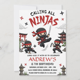 Convite Festa de aniversário personalizada de ninja guerre