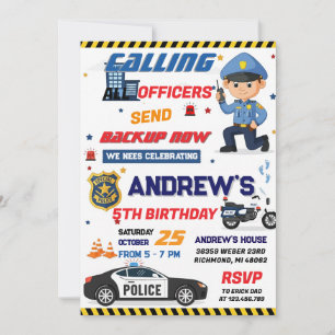 Convite Festa de aniversário personalizada de policial mod