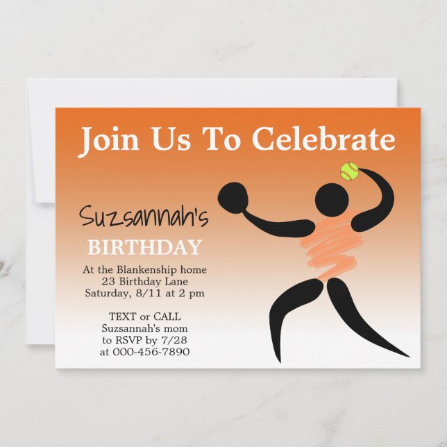 Convite Festa de aniversário Personalizada De Softball De  (Frente)