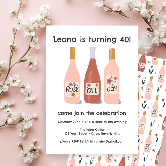 Convite Festa de aniversário Personalizada De Vinho Do Dia (Rose All Day Whimsical Cute Custom Birthday Party Invitation
)