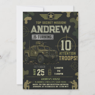 Convite Festa de aniversário personalizada do Exército