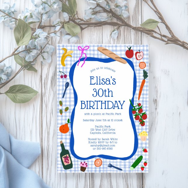Convite Festa de aniversário PERSONALIZADA Gingham Picnic  (Gingham Picnic Modern Cute CUSTOM BIRTHDAY PARTY Invitation
)
