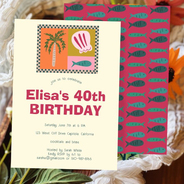 Convite Festa de aniversário PERSONALIZADA Moderna de Soir (Seaside Soiree Modern Cute CUSTOM Birthday Party Invitation
)