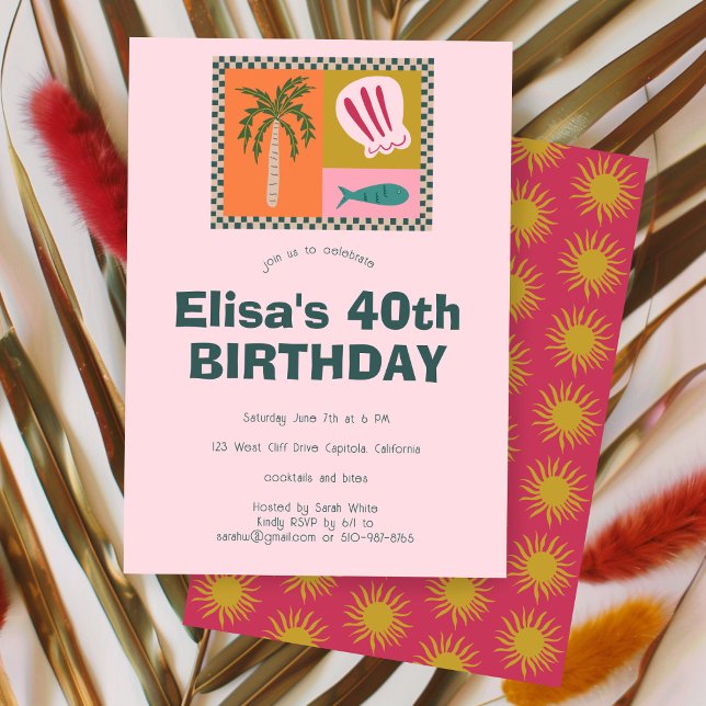 Convite Festa de aniversário PERSONALIZADA Moderna de Soir (Seaside Soiree Modern Cute CUSTOM Birthday Party Invitation
)