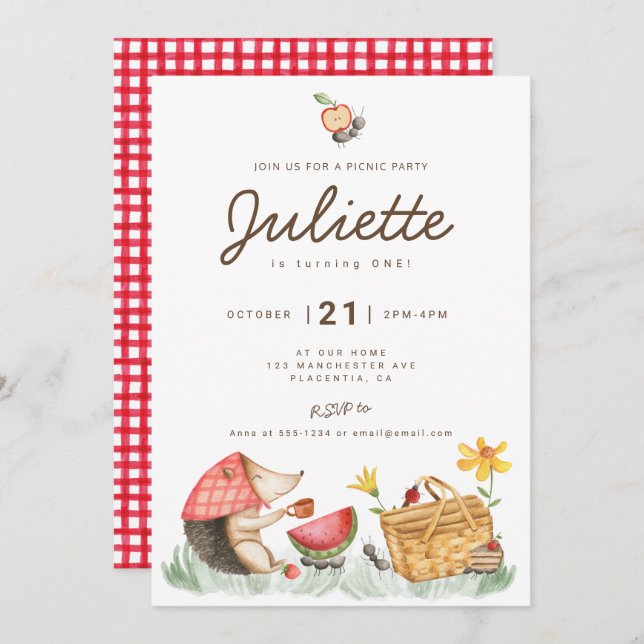 Convite Festa de aniversário Picnic minimalista moderna (Frente/Verso)