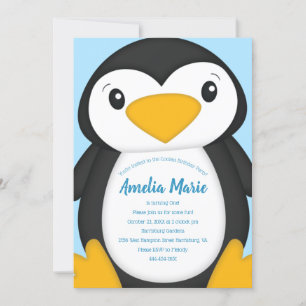 Convite Festa de aniversário pinguim azul