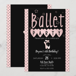 Convite Festa de Aniversário Pink & Black Ballet Bailarina