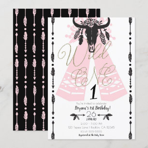 Convite Festa de Aniversário Pink & Black Boho Chic Wild O