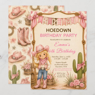 Convite Festa de Aniversário Pink Cowgirl Hoedown