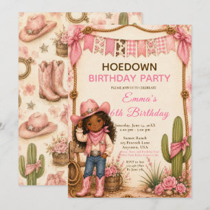 Convite Festa de Aniversário Pink Cowgirl Hoedown