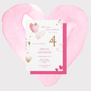 Convite Festa de Aniversário Pink Heart-ly Believe