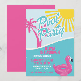 Convite Festa de aniversário Pink Malibu Pool Party