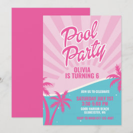 Convite Festa de aniversário Pink Malibu Pool Party