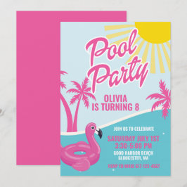 Convite Festa de aniversário Pink Malibu Pool Party