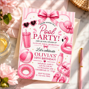 Convite Festa de Aniversário Pink Pool Party