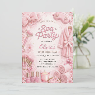Convite Festa de Aniversário Pink Spa Pamper Watercolor