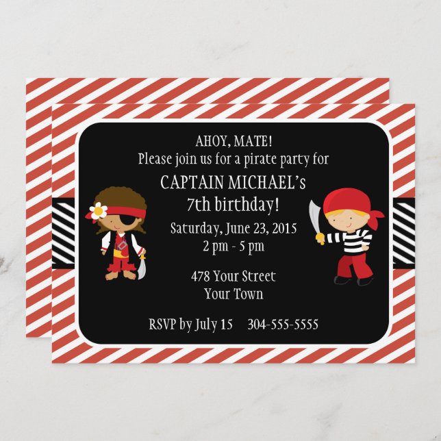 Convite Festa de aniversário Pirata (Frente/Verso)