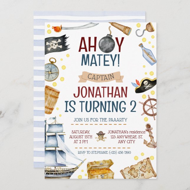 Convite Festa de aniversário Pirata (Frente/Verso)