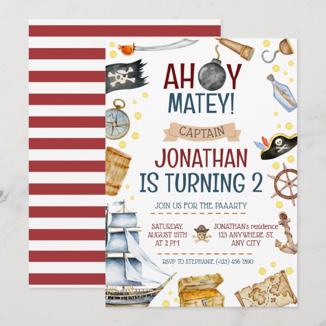 Convite Festa de aniversário Pirata (Frente/Verso)