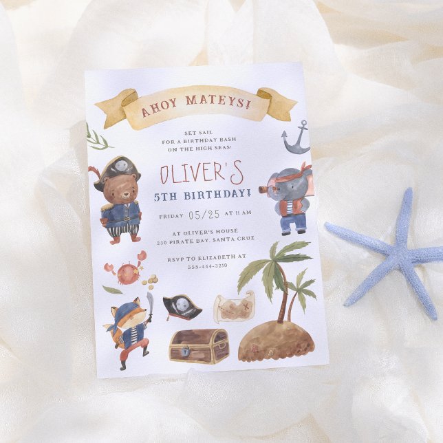 Convite Festa de aniversário Pirata de Animais (Criador carregado)