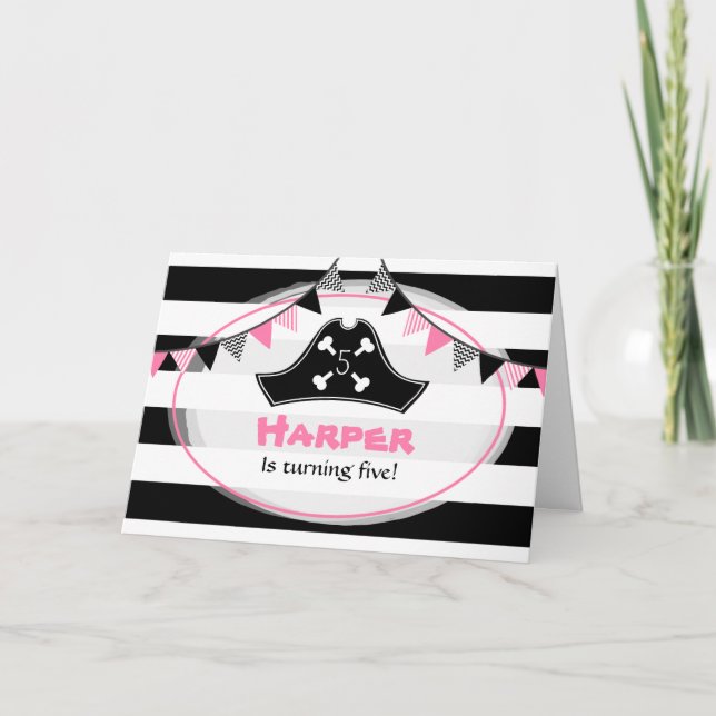 Convite Festa de aniversário Pirata Rosa (Frente)