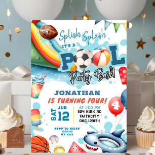 Convite Festa de Aniversário Piscina de Bolas Esportivas