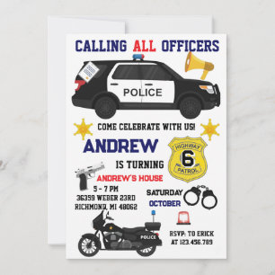 Convite Festa de aniversário policial personalizada para c