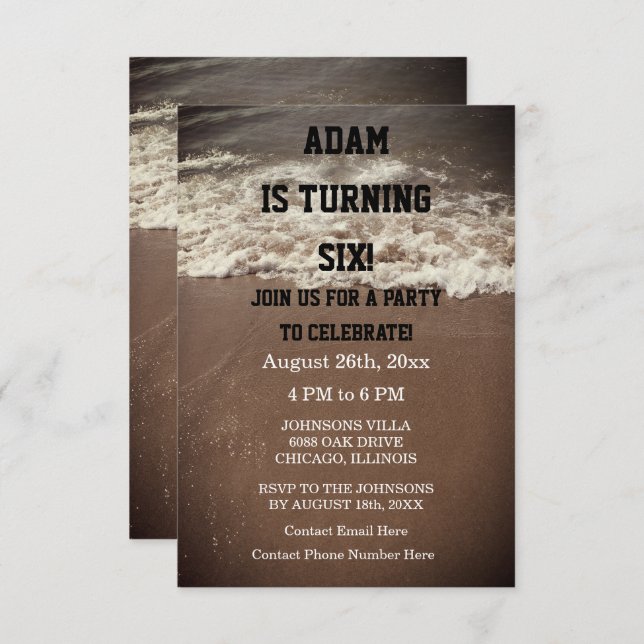 Convite Festa de aniversário Praia Náutica Oceano Exterior (Frente/Verso)