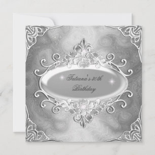Convite Festa de Aniversário Prata em Metal Brilhante Prat