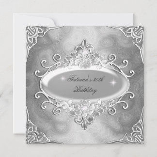 Convite Festa de Aniversário Prata em Metal Brilhante Prat