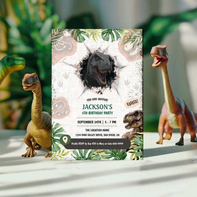 Convite Festa de aniversário pré-histórica do Dinossauro T (Prehistoric Dinosaur T-rex boy birthday party invitation)