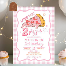 Convite Festa de Aniversário Preppy Pink Love You Two Pizz