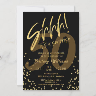 Convite Festa de Aniversário Preta com Surpresa em Dourado
