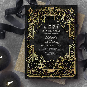 Convite Festa de Aniversário Preta de Tarot Witchy Hallowe