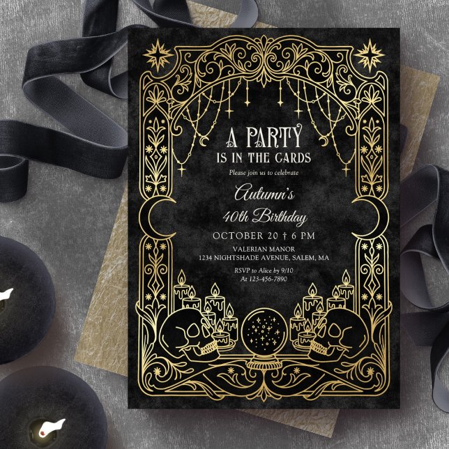 Convite Festa de Aniversário Preta de Tarot Witchy Hallowe (Criador carregado)