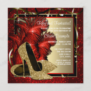 Convite Festa de aniversário preta e vermelha e Dourado