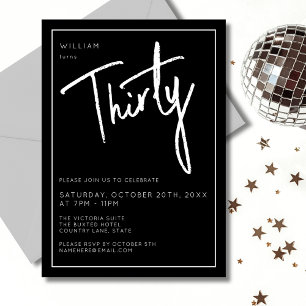 Convite Festa de aniversário preta moderna trigésima trigé